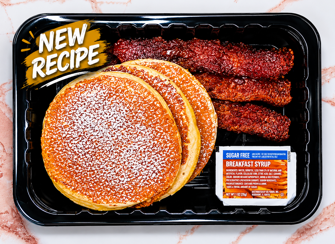 Gooey Butter Cake Protein Pancakes & Turkey Bacon