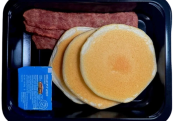 Lemon Blueberry Protein Pancakes & Turkey Bacon